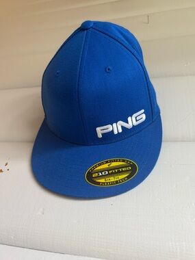 New Blue Wool White PING 210 Fitted Flexfit Tech Golf Hat Stretch Cap